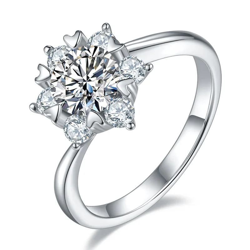 

BOEYCJR 925 Silver Star Flowers Design 1ct F Color Moissanite VVS1 Engagement Ring For Women