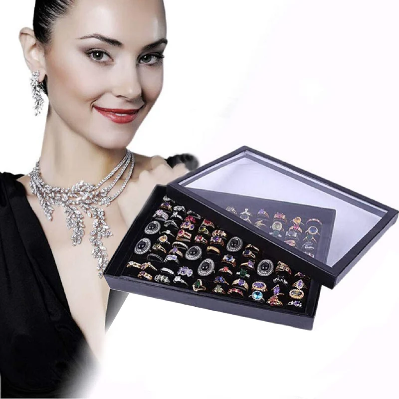 Slots Ring Tray Display Necklace Organizer Earring Storage Case Jewelry Boxes 