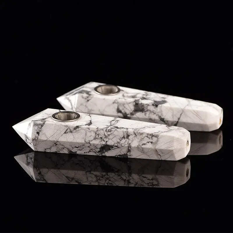 Натуральный Howlite Бирюзовый кварц кристалл курительная труба камень палочка Исцеление