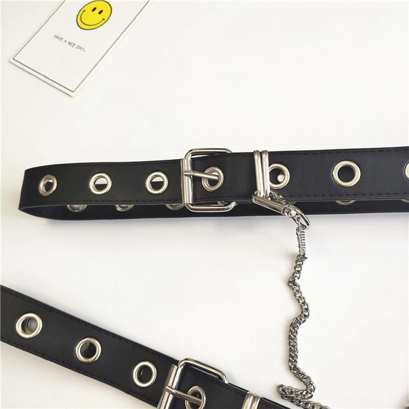 leather belts for women Fashion Gothic Faux Leather Belt lady silver pin Metal Chain Ring Waist Strap Punk Dance belts womens belts for jeans