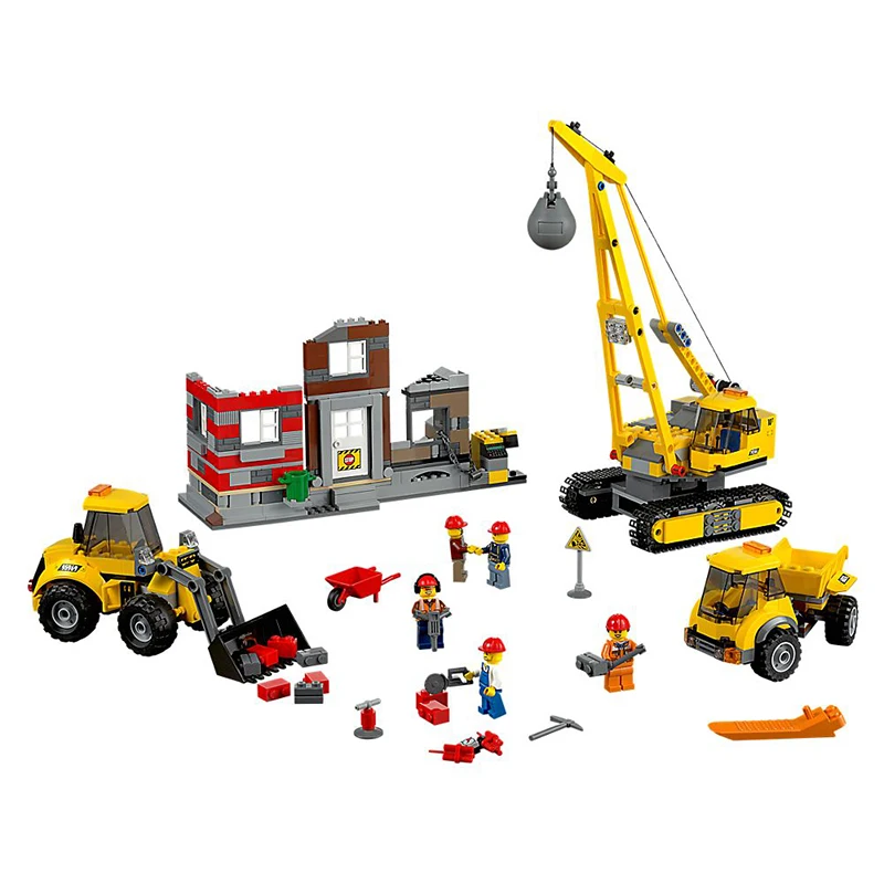 

City Demolition Site Crane Truck 02042 Volcano Exploration Base Construction Building Blocks Bricks Fit legoed 10641 60076 60161