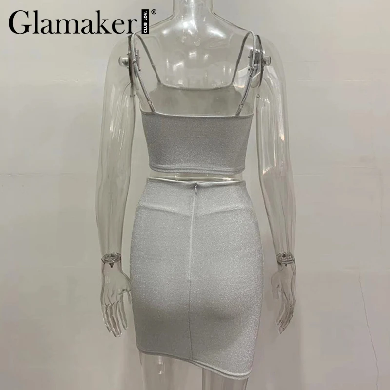 Glamaker, Трикотажный костюм из двух частей, облегающее платье, женское платье на бретельках, в стиле пэчворк, с оборками, мини-платье, женское, Осень-зима, сексуальное платье