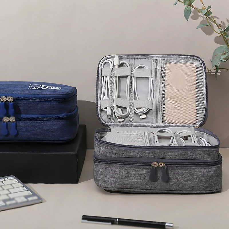

Electronics Accessories Storage Bag Double Layer Digital Storage Bag High Capacity Portable Handbag Electronics Gadget Organizer