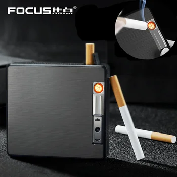 

Lighter Case Portable metal cigarette case 19Pcs Cigarettes Holder Automatic Windproof Box case Multiple patterns Gadget For Men
