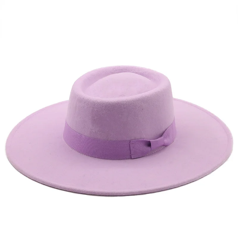 

Simple ring-shaped flat-top wool felt big eaves Bowler hat ladies spring and autumn and winter fashion flat-top woolen hat