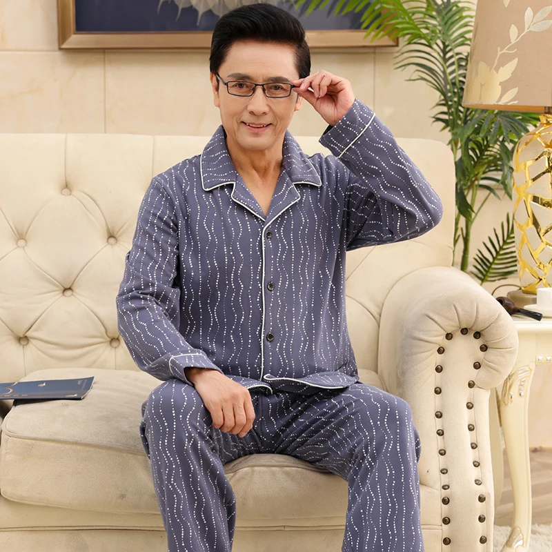Conjunto de Pijama de algodón de manga larga para hombre, ropa de dormir de  diseño, Tops y pantalones, otoño - AliExpress
