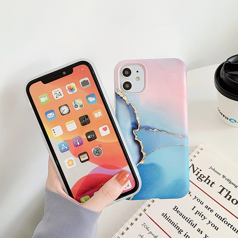 

Marble Stone Texture Phone Case for iPhone 12 11 Pro Max X XR XS Max 7 8 Plus SE 2020 Colorful Soft IMD Silicone Back Cover Capa