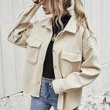 

2021 Fall/winter New Style Lapel Single-breasted Thick Woolen Loose Casual Jacket Women's Long-sleeved Fashion Women's Clothing