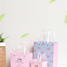 5 шт. милые бумажные сумочки для шоппинга из картона, пыленепроницаемый пакет, лист, розовый, синий, печать, 3 размера, индивидуальный логотип, Юбилейный пакет