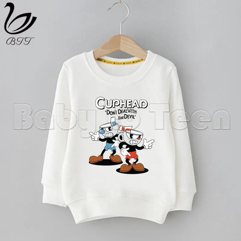 Cuphead/рождественские детские толстовки с капюшоном и забавным принтом с героями мультфильмов; Детские свитшоты с капюшоном; повседневные свитшоты; осенне-зимняя толстовка с капюшоном