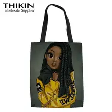 THIKIN черная сумка для покупок с принтом в африканском стиле для девушек, женские холщовые сумки-шопперы для женщин, многоразовые сумки для покупок, женские пляжные сумки через плечо