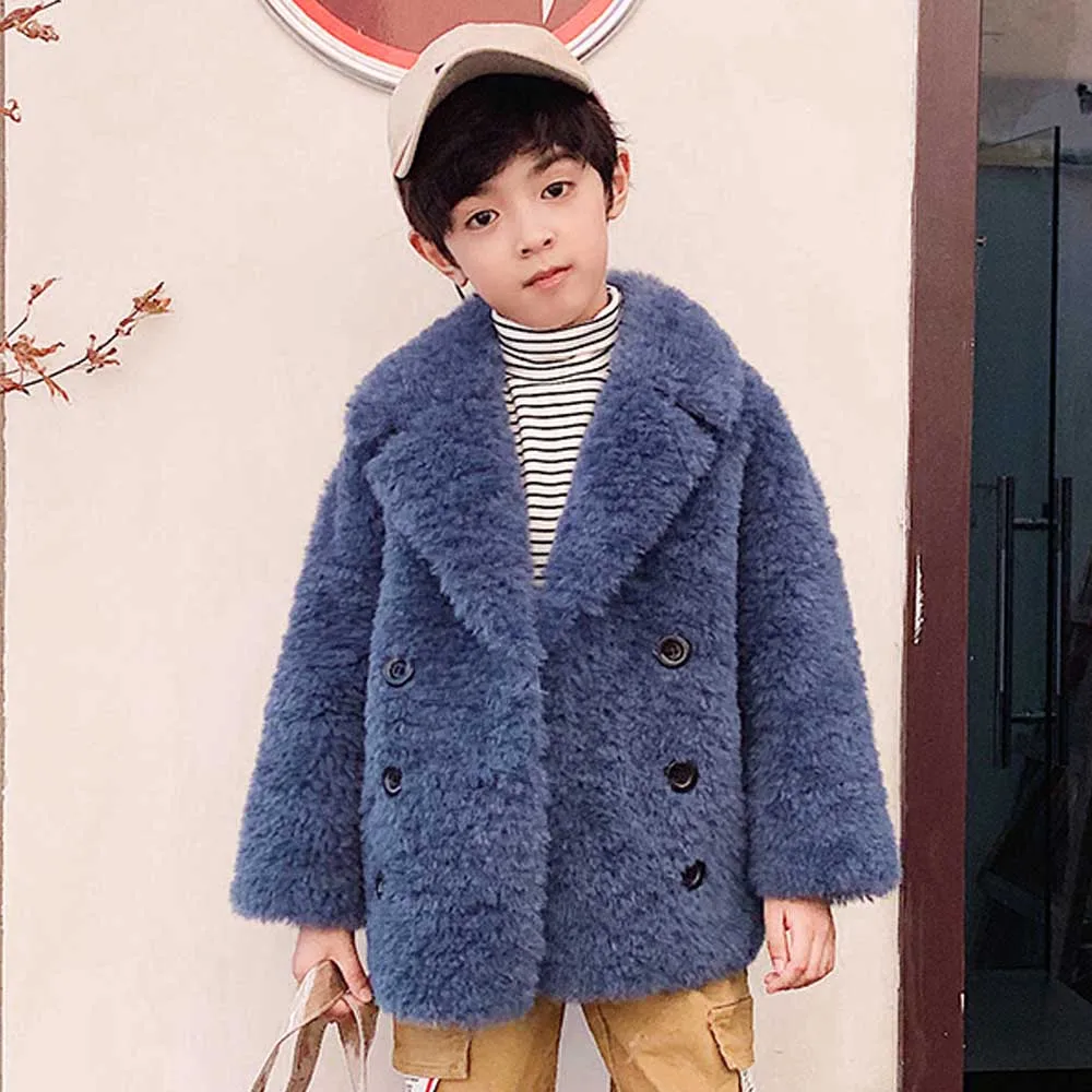 

ANSFX Stylish Kids Toddler Mother Son Big Lapel Faux Lamb Fur Hairy Shaggy Outwear Keep Warm Double-breasted Jacket Coat Tops