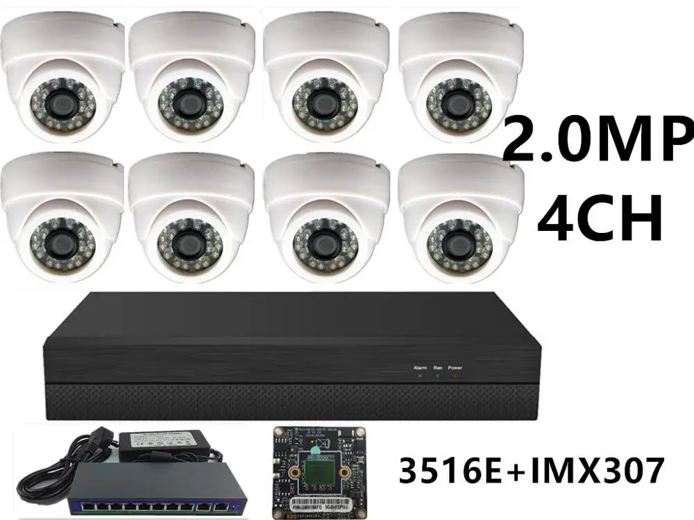 2.0MP 3516E IMX307 5.0MP 4.0MP 3.0MP 2.0MP 8CH IP комплект видеонаблюдения IP Крытая купольная камера IRC 48V PoE переключатель 16CH* 5MP NVR CMS XMEYE P2P мобильный - Цвет: 2.0MP 3516E IMX307