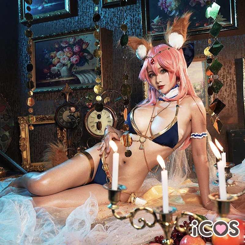 Fate/Grand Order Tamae no mae, танцевальное бикини для девочек, карнавальный костюм на Хэллоуин, головной убор+ вуаль+ бюстгальтер+ штаны+ цепочка+ уши+ хвост, свободный размер