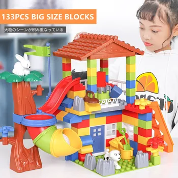 

133Pcs Big Particle House Roof Classic Slide Building Blocks Sets Assembly Plastic Castle Duploed DIY Friends Bricks Kids Toys