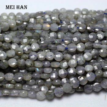 

Meihan (3 strands/set) natural 6mm Labradorite coin faceted round loose beads for jewelry making design