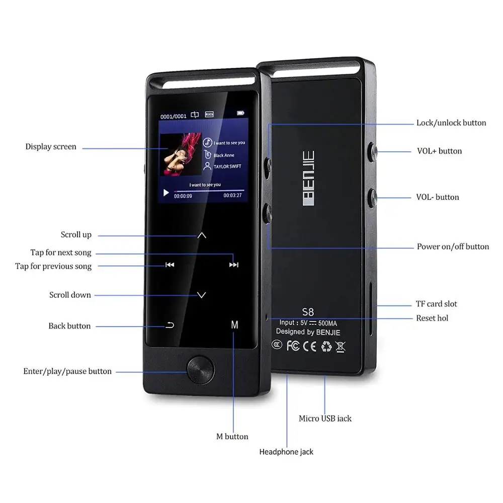 Ультратонкий музыкальный плеер Hi Fi Bluetooth MP3 без потерь оригинальная сенсорная