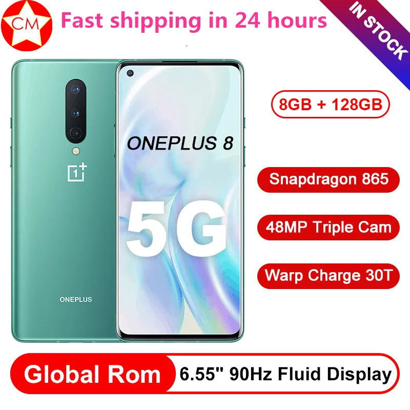 Смартфон OnePlus 8 5G + 128 ГБ Snapdragon 865 6 55 дюйма 90 Гц 48 МП NFC 4300 мА · ч|Смартфоны| |