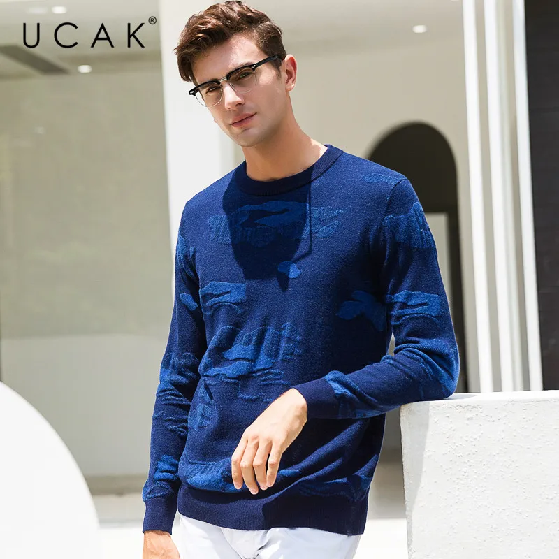 Flash Sale UCAK Brand 100% Merino Wool Sweater Men Streetwear Cloud Pattern Pull Homme Autumn Winter Pullover Men Cashmere Sweaters U3078