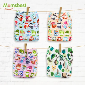 

[Mumsbest] 1Pc Reusable Baby Cloth Diaper Cover Washable Nappies Carton Cats Green Nappy Waterproof Pocket Diapers Suit 3-15kg