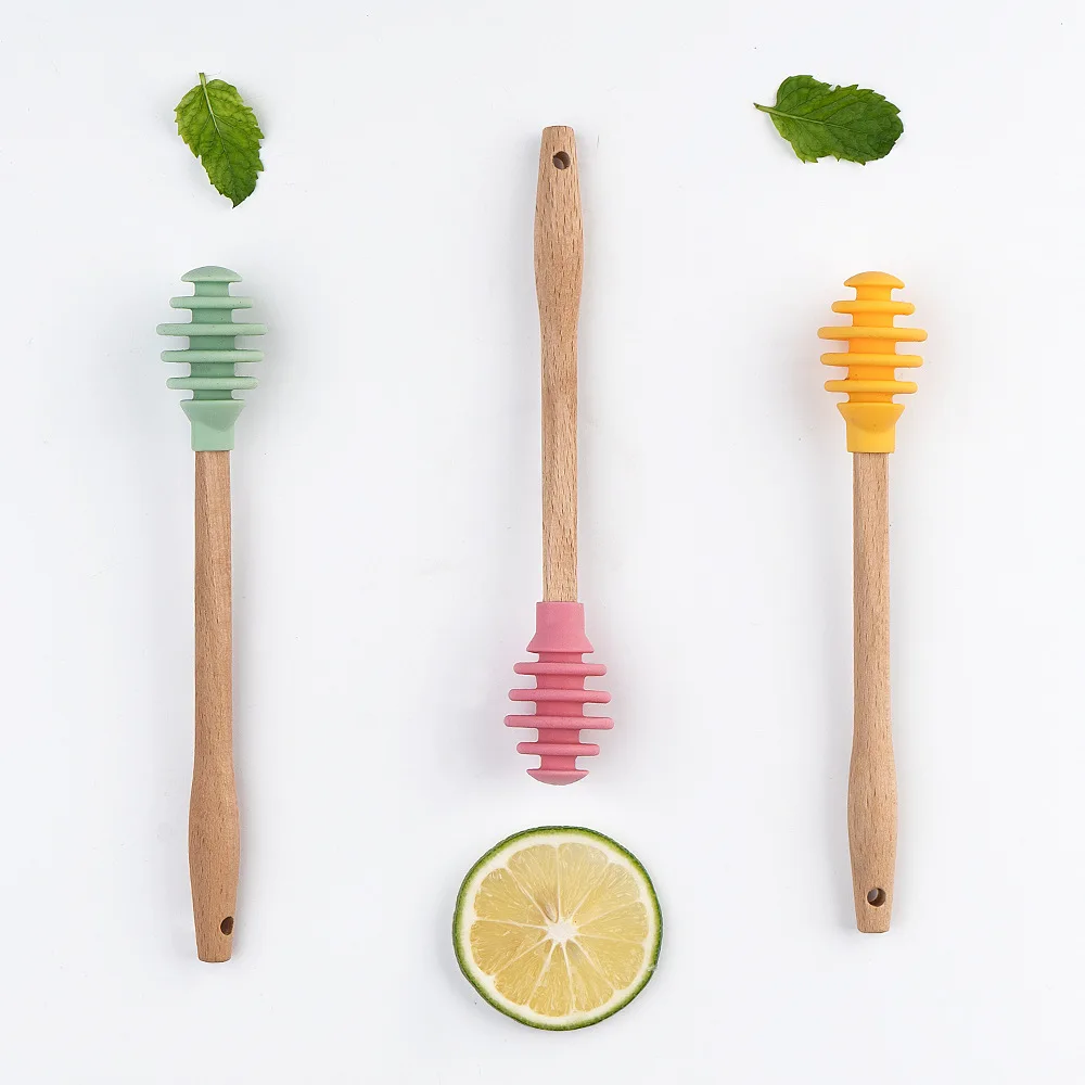 Food Grade Silicone Honey Mixing Rod Silicone Bee Stick Food Beverage Mixing Rod Honey Stick Dessert Spoon Set Serving Spoon