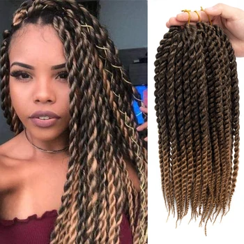 

Natifah Senegalese Twist Crochet Mambo Twist Hair Synthetic Crochet Hair Extension 12inch 10Roots/bundle 8Color Black Braids