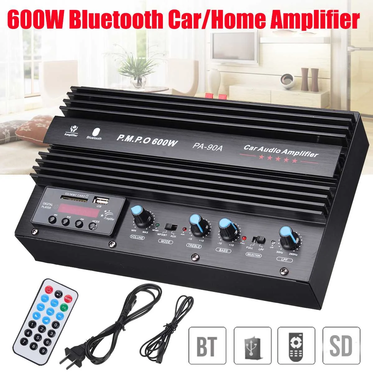 110/220V 600W светодиодный Экран дисплея домашний усилитель басов Бустерный