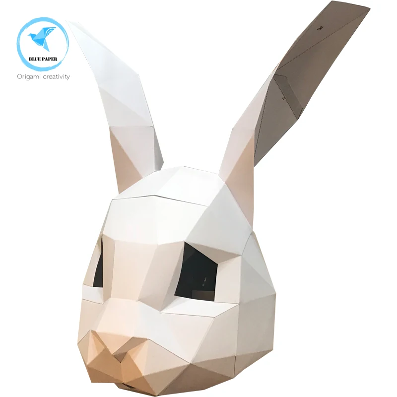 Pre Cut 3D Papercraft Paper Mask Bunny Rabbit Halloween Costume Cosplay Masks women DIY Toys Kid Art Party