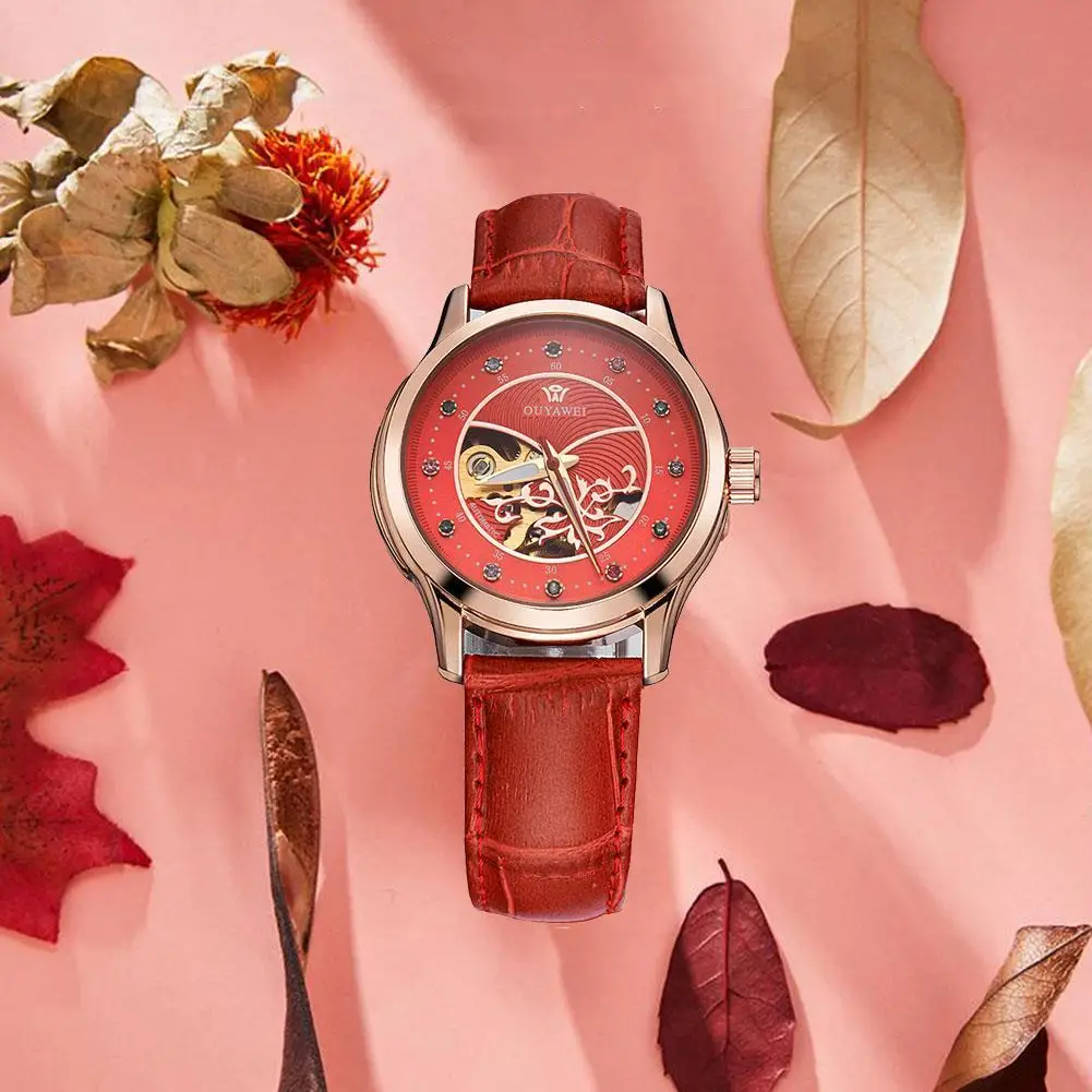 Механические Женские часы с полым скелетом, автоматические часы с автоматическим заводом, женские роскошные брендовые модные наручные часы