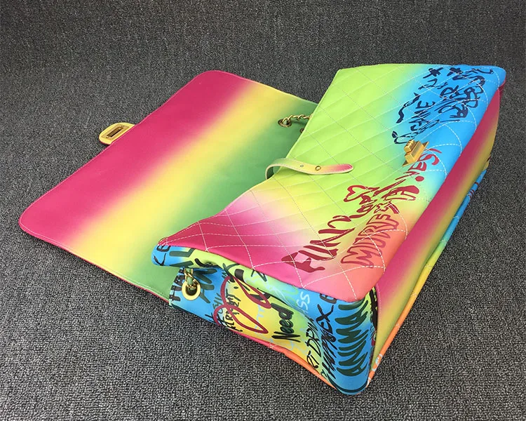 Новое поступление большая сумочка с граффити цепь цветов радуги Сумки Большая сумка на плечо Женская дорожная сумка большая сумка на ночь роскошная женская сумка