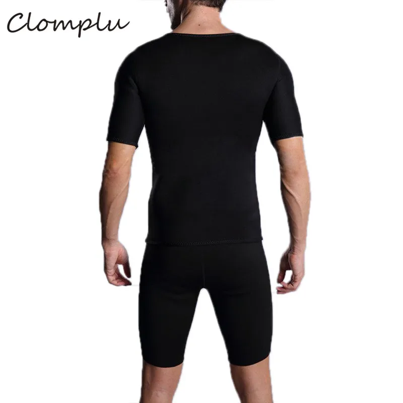 Clomplu, мужская рубашка, Спортивная футболка, костюм для сауны, формирователь тела, мужская спортивная одежда для фитнеса размера плюс XXL, черный