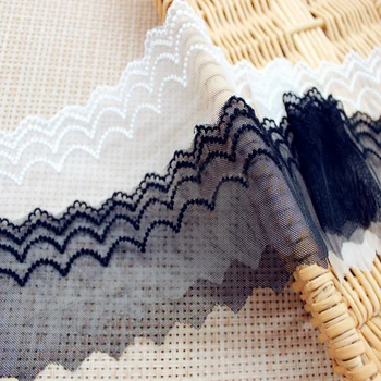 

3yards/lot wide 7.5cm Black White Mesh Embroidered Lace Trim Handmade DIY Clothing Lace Material Accessories