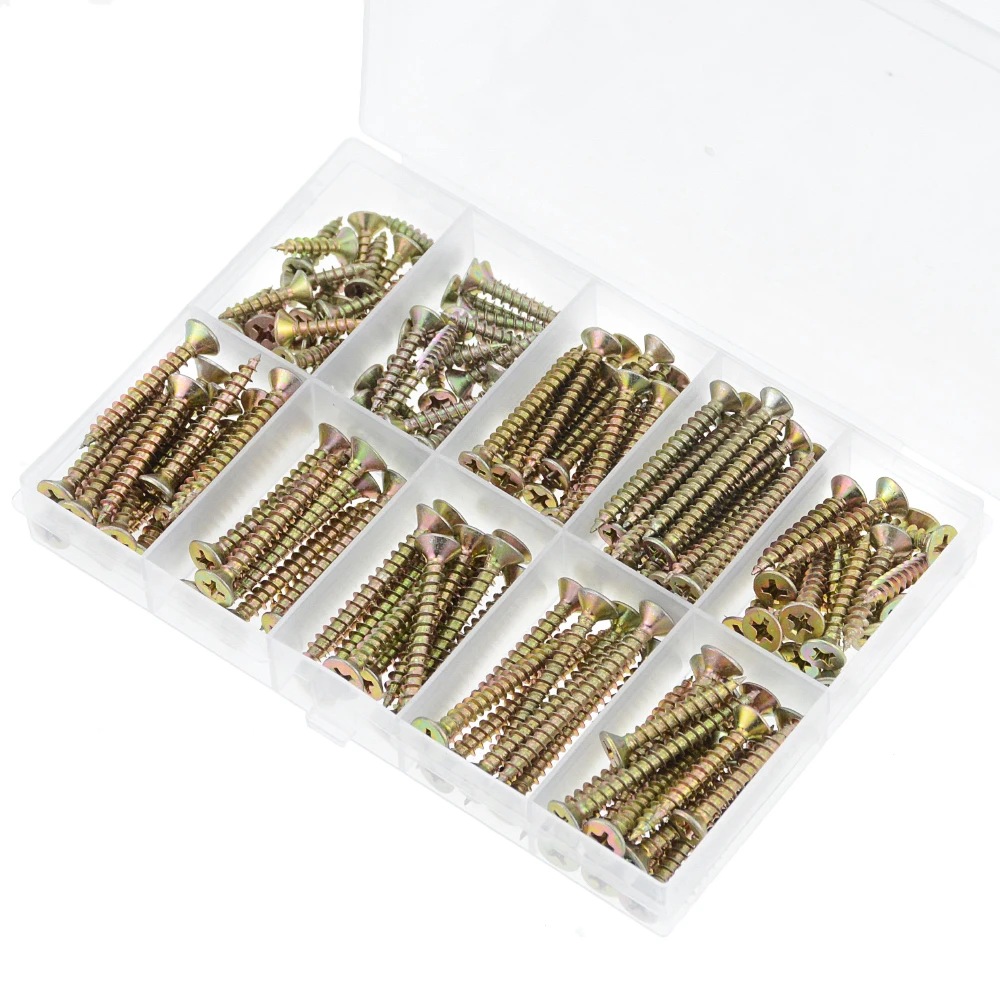 

Самонарезающие винты для древесноволокнистой плиты, 160 шт./кор., с потайной головкой, M3.5 M4 Желтое Цинковое покрытие