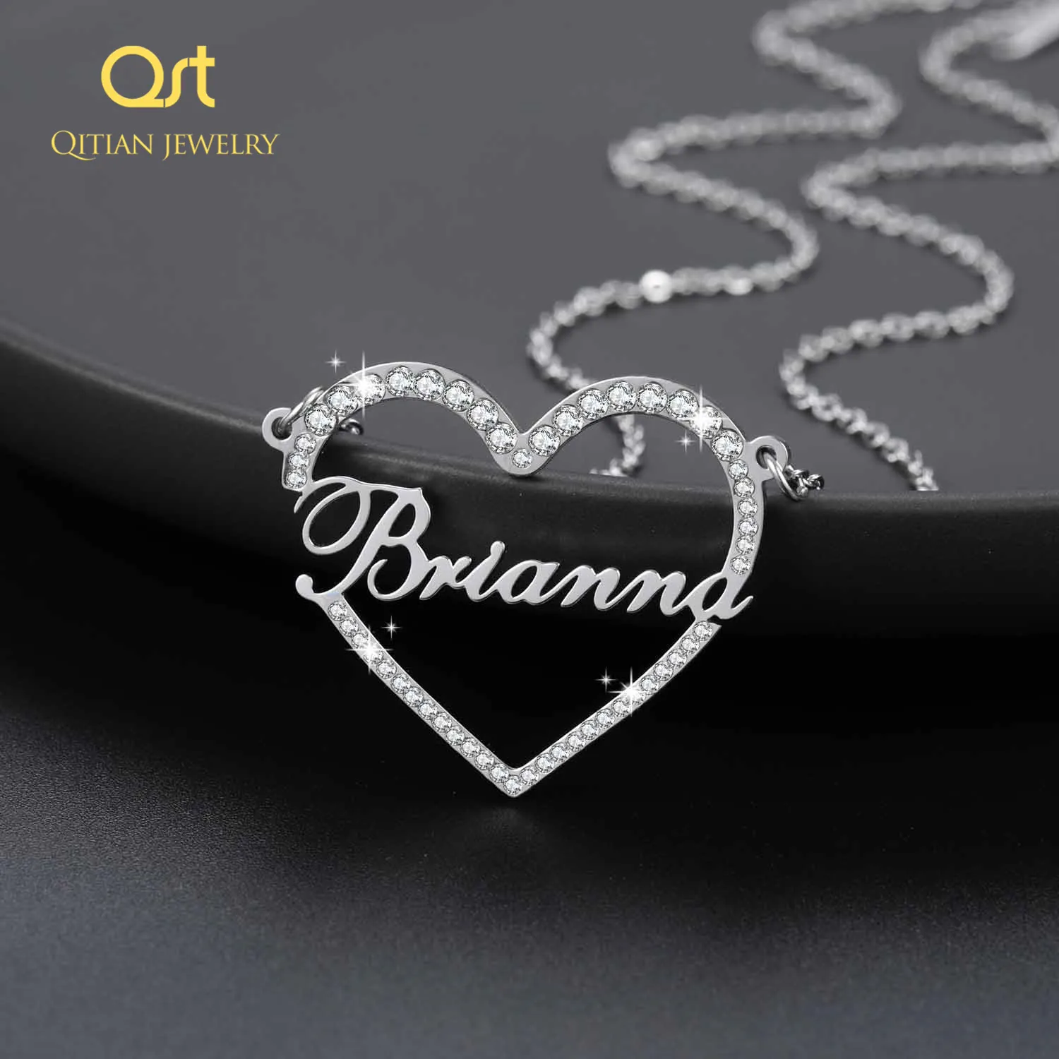 Personalized Heart Name Necklace Stainless Steel Custom Charm