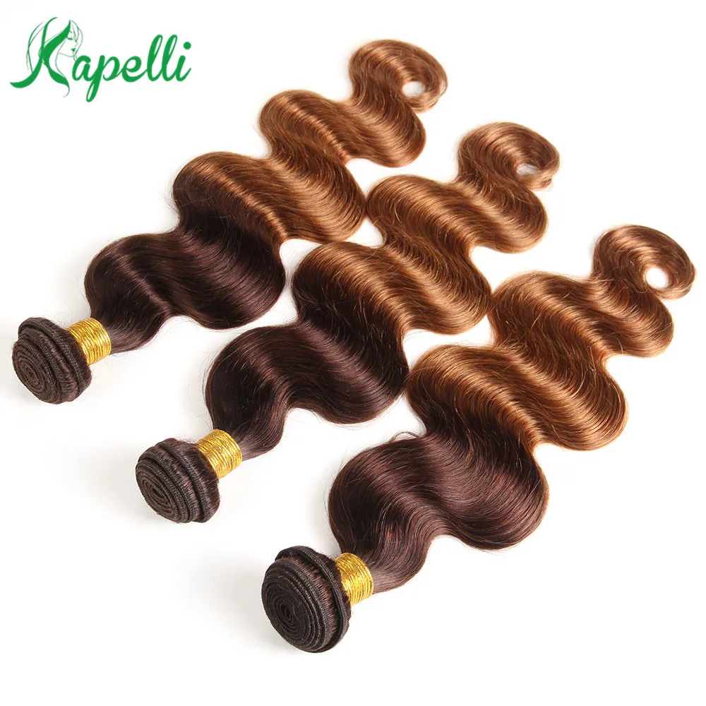 Kapelli бразильский эффектом деграде(переход от темного к человеческие волосы пучки волос 3/4 шт. 8~ 26 дюймов эффектом деграде(переход от темного к не Волосы remy наращивания Цветной Инструменты для завивки волос