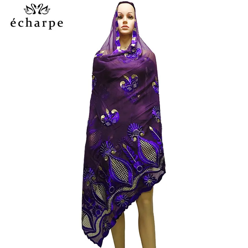 2020 New African women hijab scarf, Embroidery chiffon shawl.hollow design big size scarf for shawls EC981