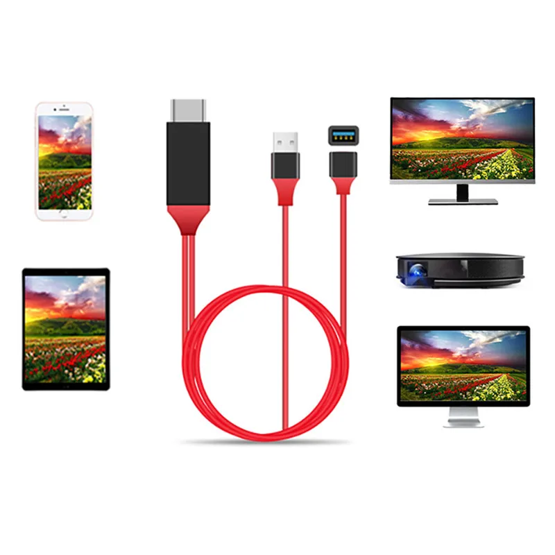 1 м USB C HDMI usb type C to HDMI 1080P адаптер HD tv цифровой кабель для iPhone huawei для IOS 12 Android5.0 type C HDMI