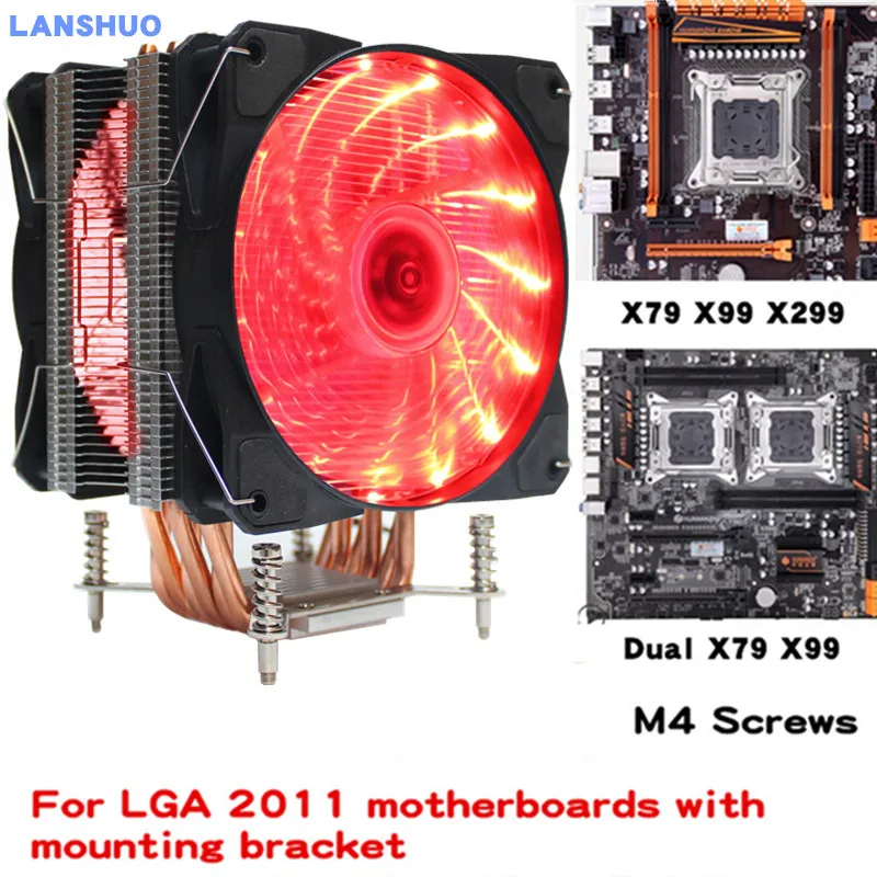 3/4PIN RGB светодиодный кулер для процессора 6-Heatpipe 12 В 12 см 2Fan радиатор охлаждения для LGA 2011X79 - Цвет лезвия: Red