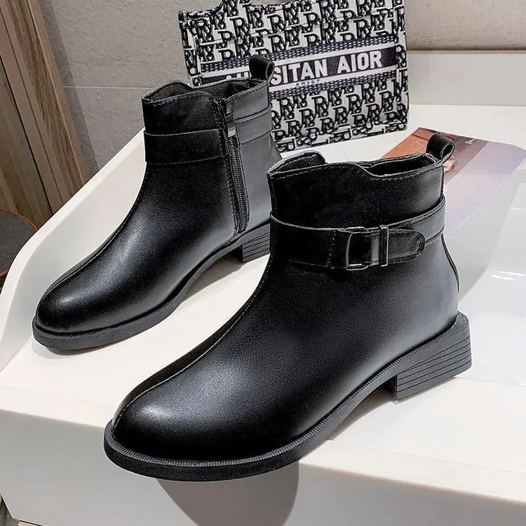 2020 Fashion Autumn Women's Boots Lady Thick Square Heel Zipper Outdoor Shoes Winter Female Casual Black Low Heel Ankle Boots