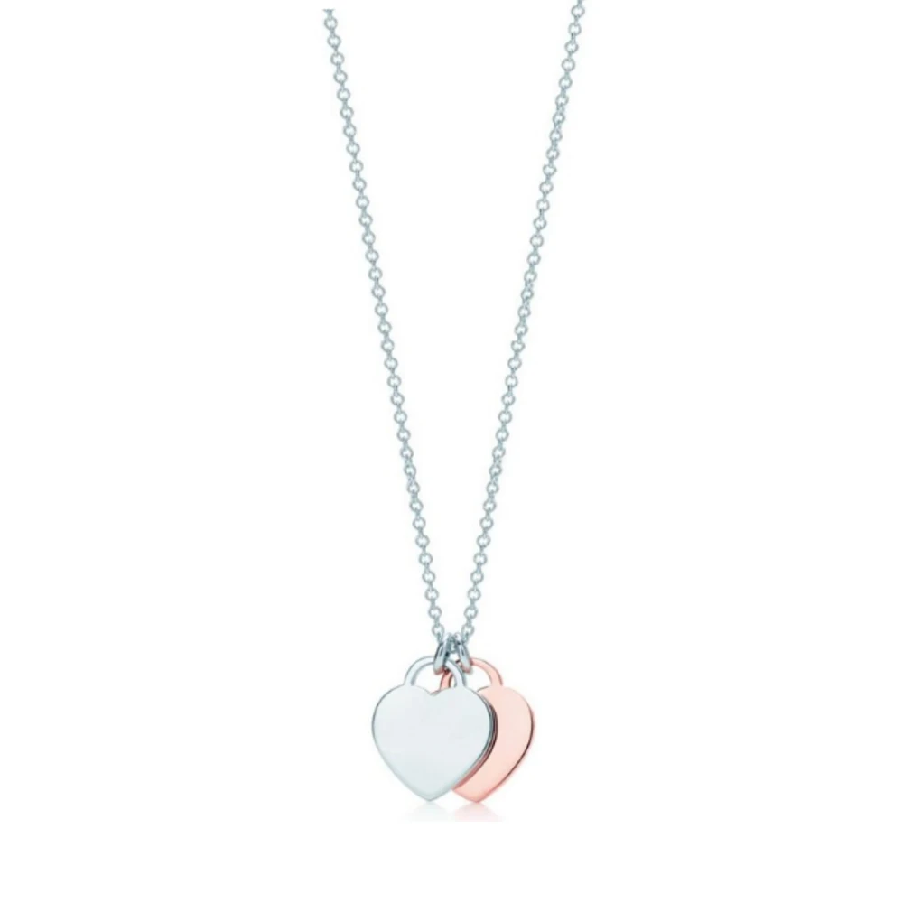 4 XL TFB Original TIFF 925 Sterling Silver Classic Love Double Love Key Model Necklace Pendant Elegant Jewelry Woman Girl Gift - Цвет камня: 4