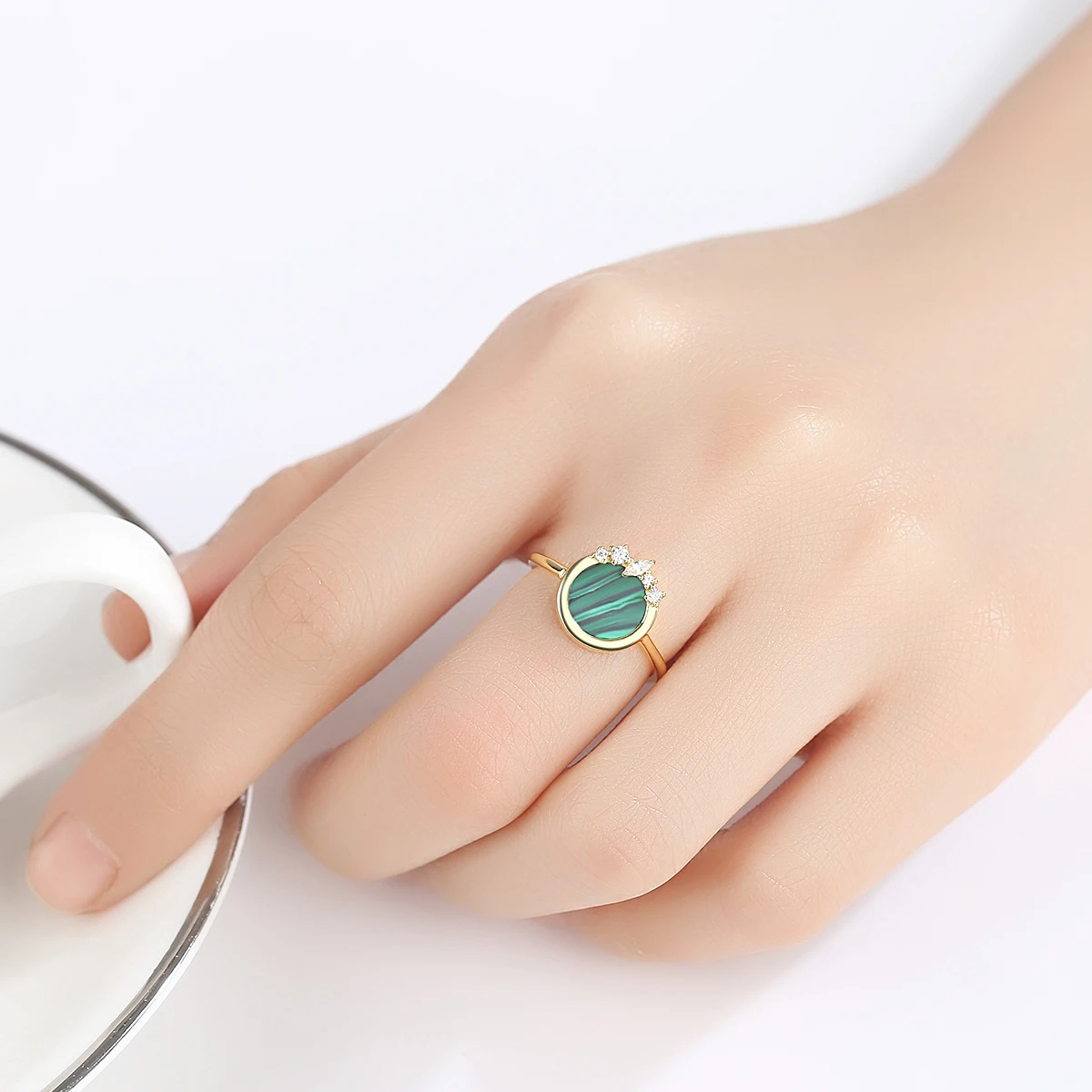 Gem& Time Retor серебряное 925 круглое малахитовое кольцо на палец для женщин, ослепительное очаровательное циркониевое кольцо, стелинг, 925 серебряное ювелирное изделие, подарок