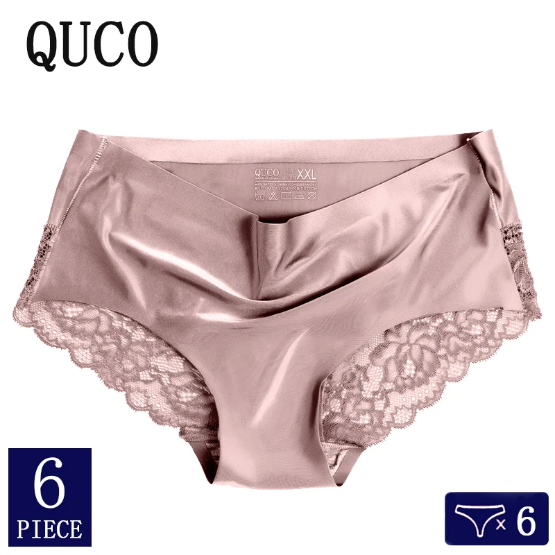 6pcs/lot QUCO Brand Sexy Lace Panties For Women Seamless Underwear Women's Briefs Ladies Transparent Lingerie Solid