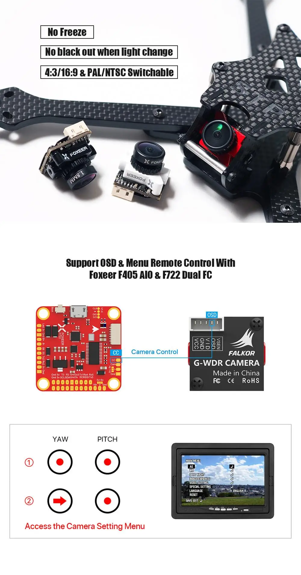 Новейшая камера Foxeer Micro Falkor 2 1200TVL FPV PAL/NTSC 16:9/4:3 GWDR No Freeze FPV камера для FPV Racing RC Drone