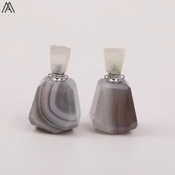 

Natural Botswana Agates Stone Perfume Bottle Pendant Necklace Boho Women Onyx Stone Essential Oil Diffuser Jewelry EF-DG-92AMEE