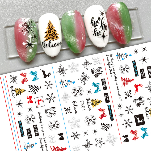 Christmas and Halloween Nail Art Sticker Bow Elk Snowflake Star Nail Slider Skull Lips Snake Nail Art Decal