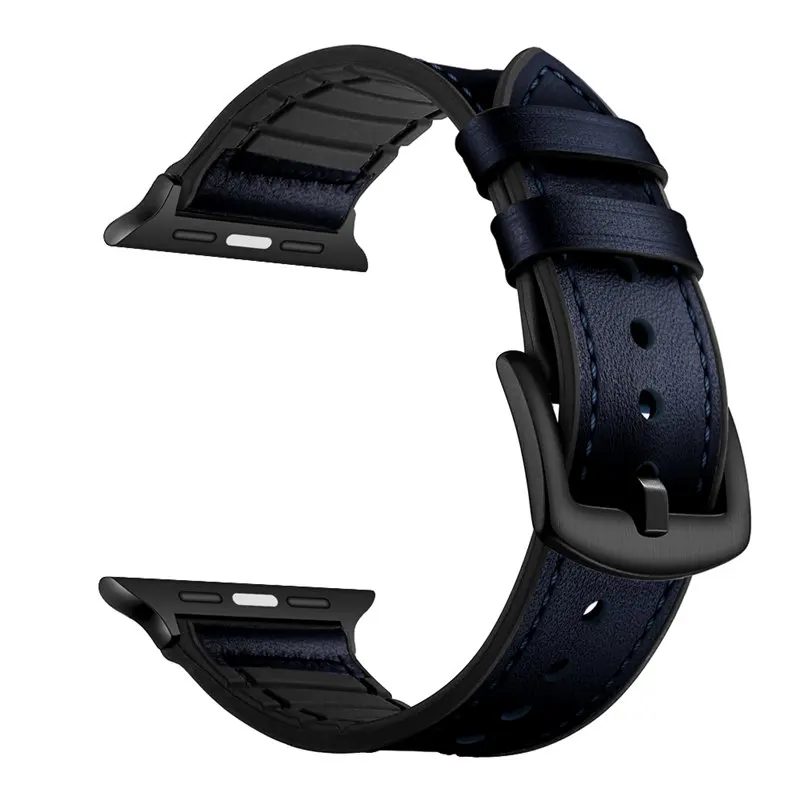 Ремешок для Apple Watch 42 мм 44 мм 40 мм 38 мм устойчивый к поту из натуральной кожи и резины Гибридный ремешок для iWatch серии 5/4/3/2/1 - Цвет ремешка: D