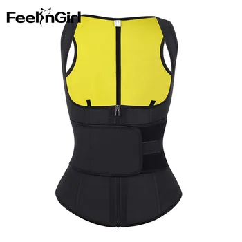 

FeelinGirl Women Latex Waist Trainer Vest Sweat Slimming Belt Tummy Control Shaper Compression Zipper Waist Cincher Corset