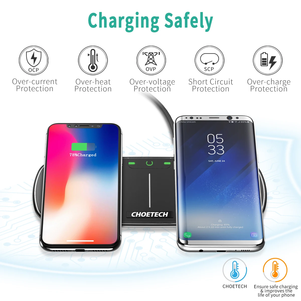 CHOETECH Qi Беспроводное зарядное устройство для samsung S9 S9+ Note 9 Note 8 S8 S8+ Qi зарядный коврик iPhone X XS Max XR iPhone 8 8 Plus