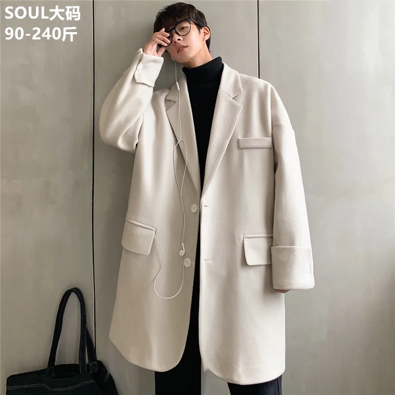 

Winter Thickened Long Woolen Coat Men's Warm Fashion Solid Color Oversized Woolen Coat Men Loose British Style Woolen Jacket