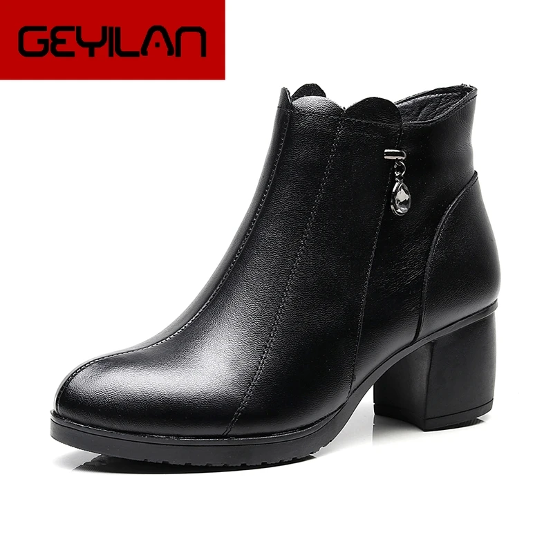 

Women Ankle Boots Soft Genuine Leather Thick High Heels Shoes Platform Boots Winter Autumn Boots Warm Fur